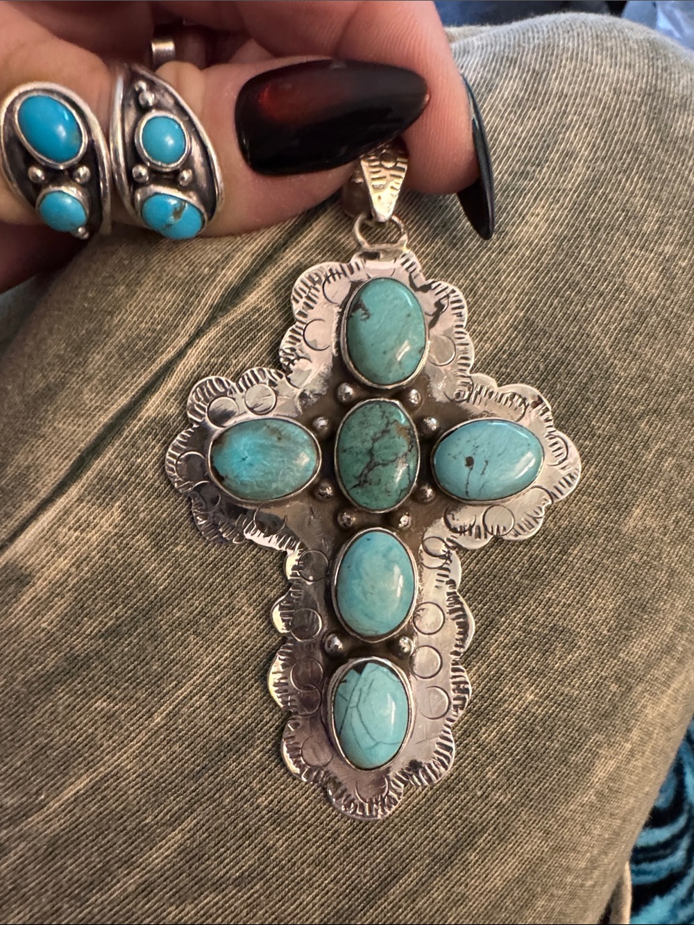 Handmade 925 silver Turquoise Cross Pendant Necklace - Women Jewelry
